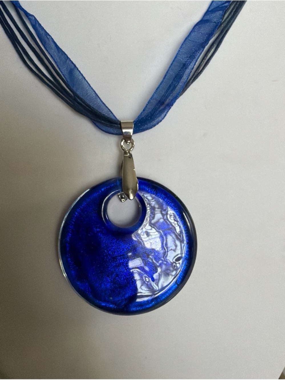 Blue Glass Disc Pendant Necklace - Women Jewelry